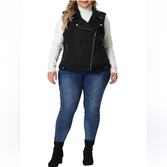 ABS Allen Schwartz Jackets & Blazers - NWT Black Sleeveless moto style Vest with Silver Zippers made in USA L